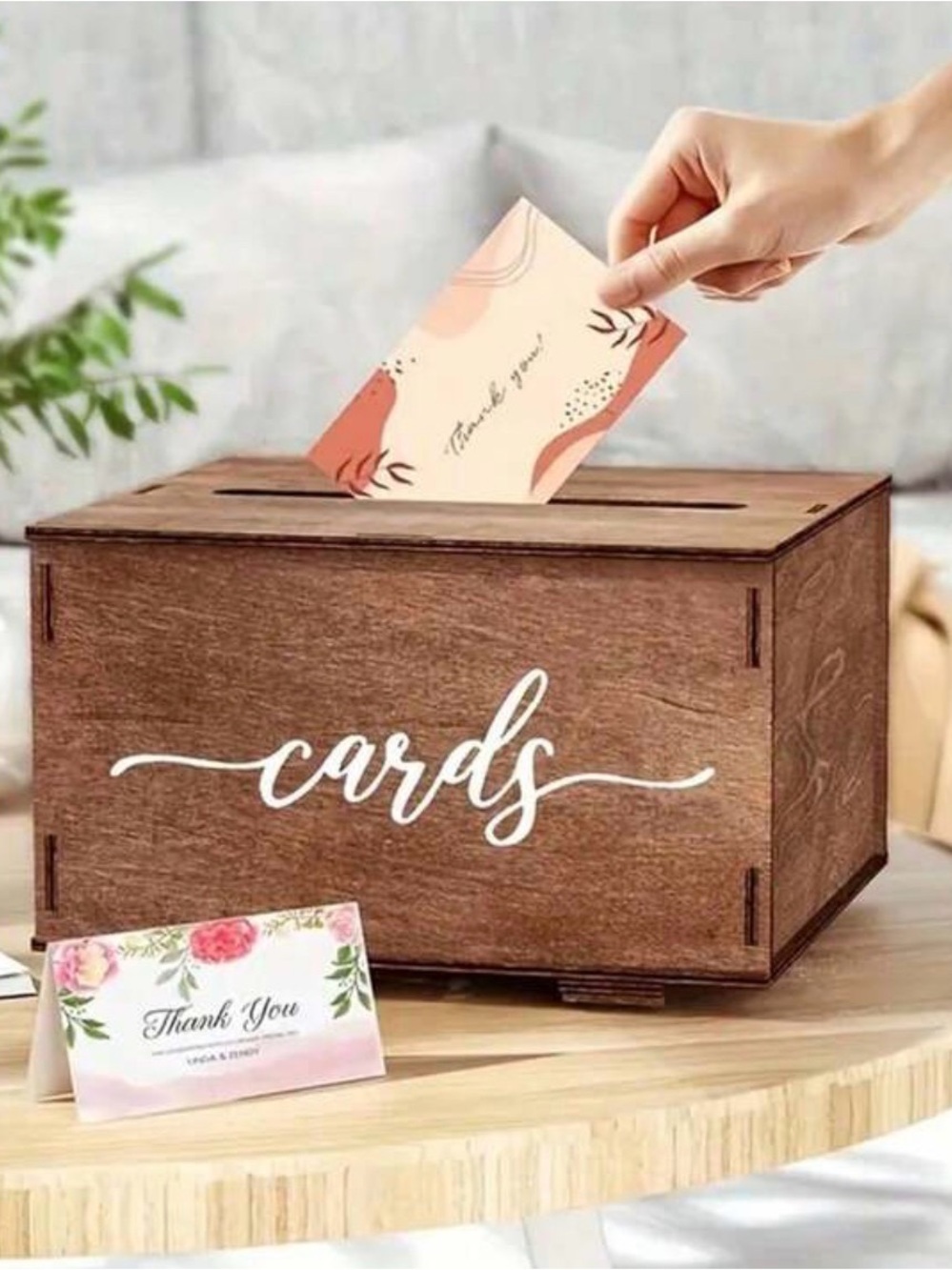 Wooden Cards Box with White Script